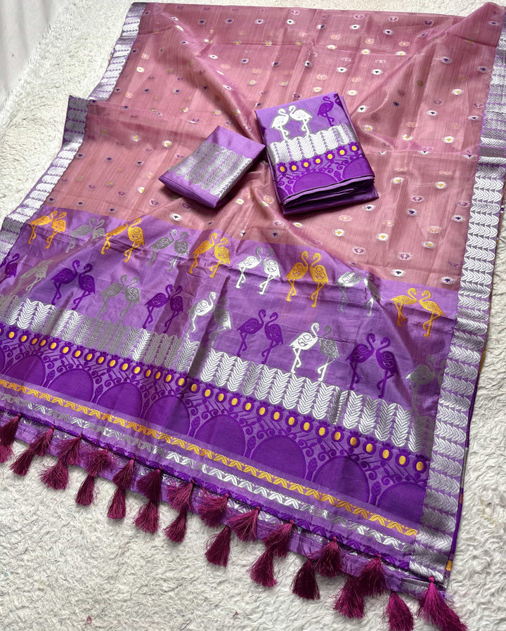 Ready-To-Wear Silver Jari Premium Poly Mekhela Art-Nuni Sador