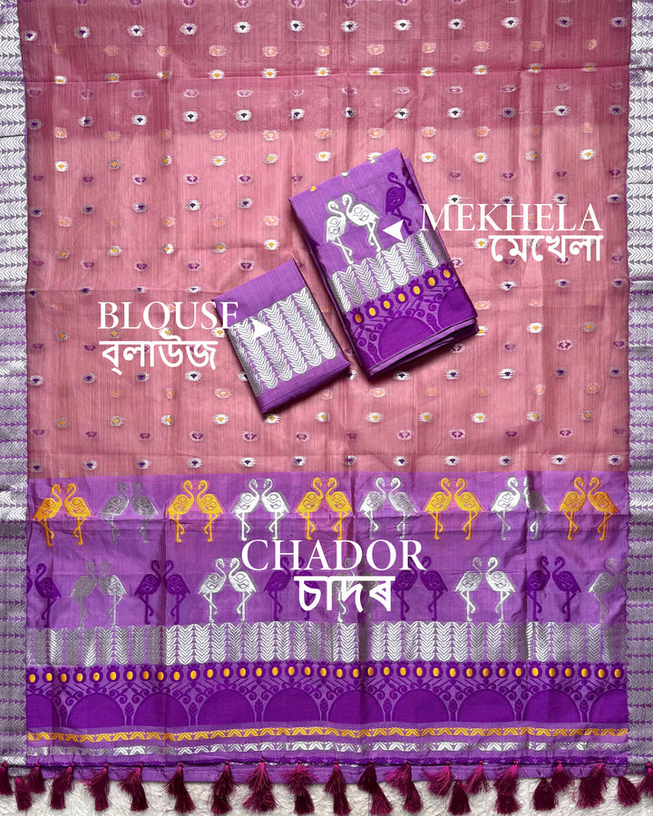 Ready-To-Wear Silver Jari Premium Poly Mekhela Art-Nuni Sador