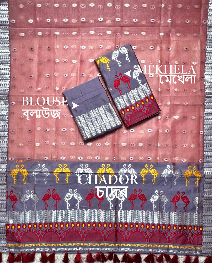 Ready-To-Wear Silver Jari Premium Poly Mekhela Art-Nuni Sador