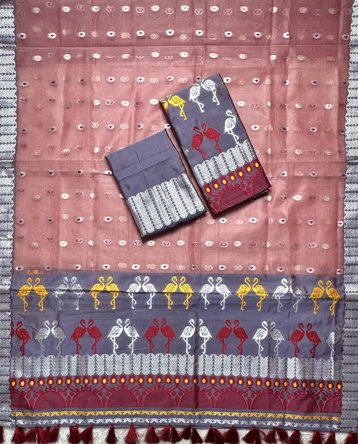 Ready-To-Wear Silver Jari Premium Poly Mekhela Art-Nuni Sador