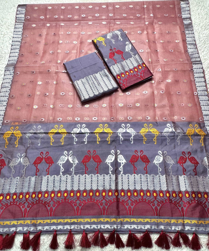 Ready-To-Wear Silver Jari Premium Poly Mekhela Art-Nuni Sador