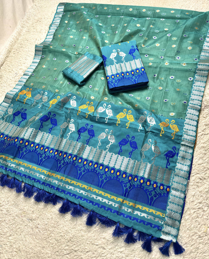 Ready-To-Wear Silver Jari Premium Poly Mekhela Art-Nuni Sador