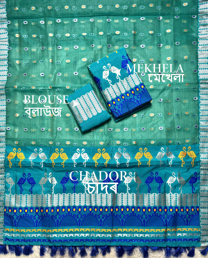 Ready-To-Wear Silver Jari Premium Poly Mekhela Art-Nuni Sador