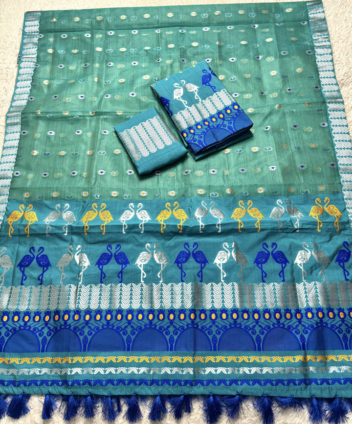 Ready-To-Wear Silver Jari Premium Poly Mekhela Art-Nuni Sador