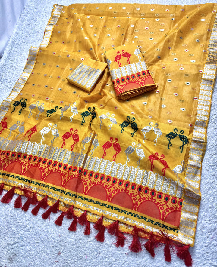 Ready-To-Wear Silver Jari Premium Poly Mekhela Art-Nuni Sador