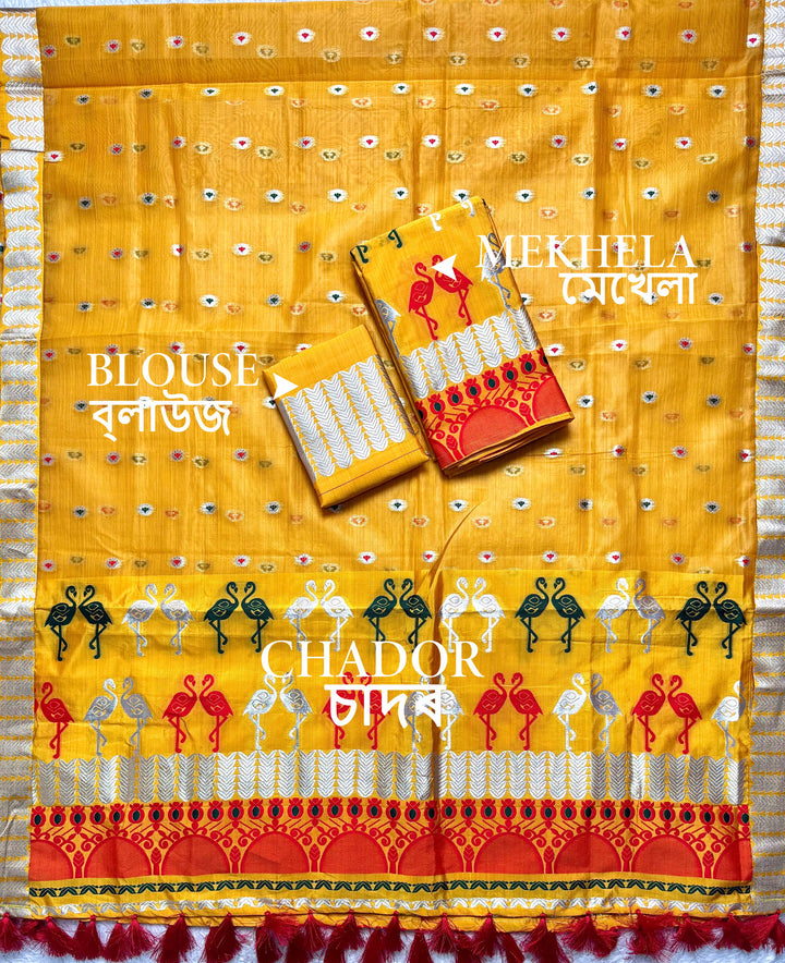 Ready-To-Wear Silver Jari Premium Poly Mekhela Art-Nuni Sador