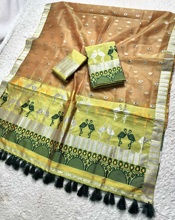 Ready-To-Wear Silver Jari Premium Poly Mekhela Art-Nuni Sador