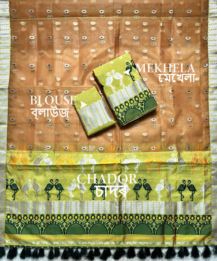 Ready-To-Wear Silver Jari Premium Poly Mekhela Art-Nuni Sador