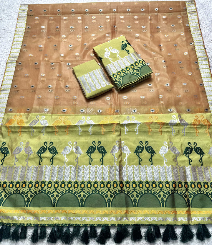 Ready-To-Wear Silver Jari Premium Poly Mekhela Art-Nuni Sador