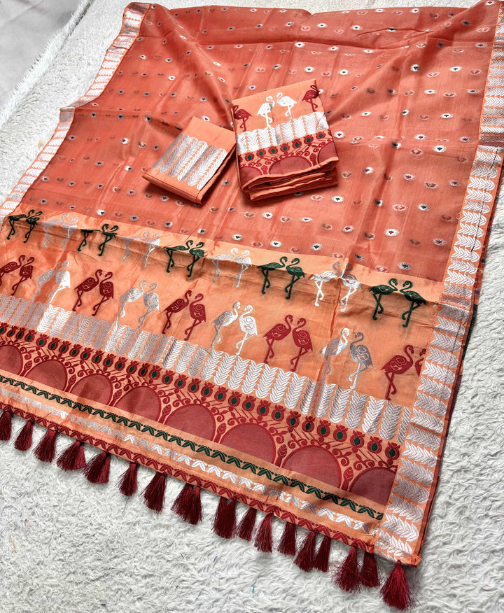 Ready-To-Wear Silver Jari Premium Poly Mekhela Art-Nuni Sador