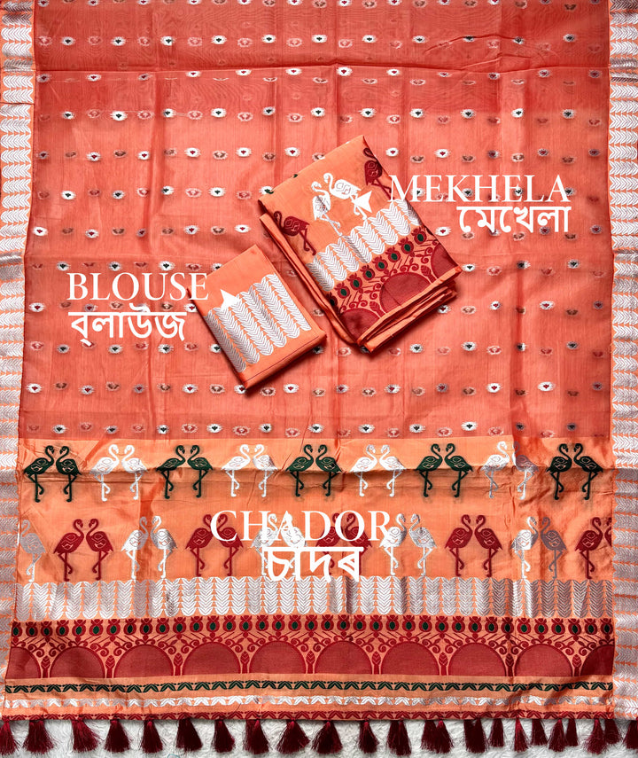 Ready-To-Wear Silver Jari Premium Poly Mekhela Art-Nuni Sador
