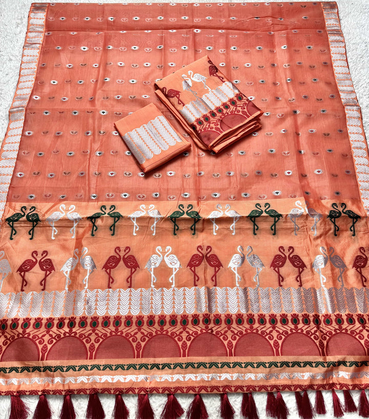 Ready-To-Wear Silver Jari Premium Poly Mekhela Art-Nuni Sador