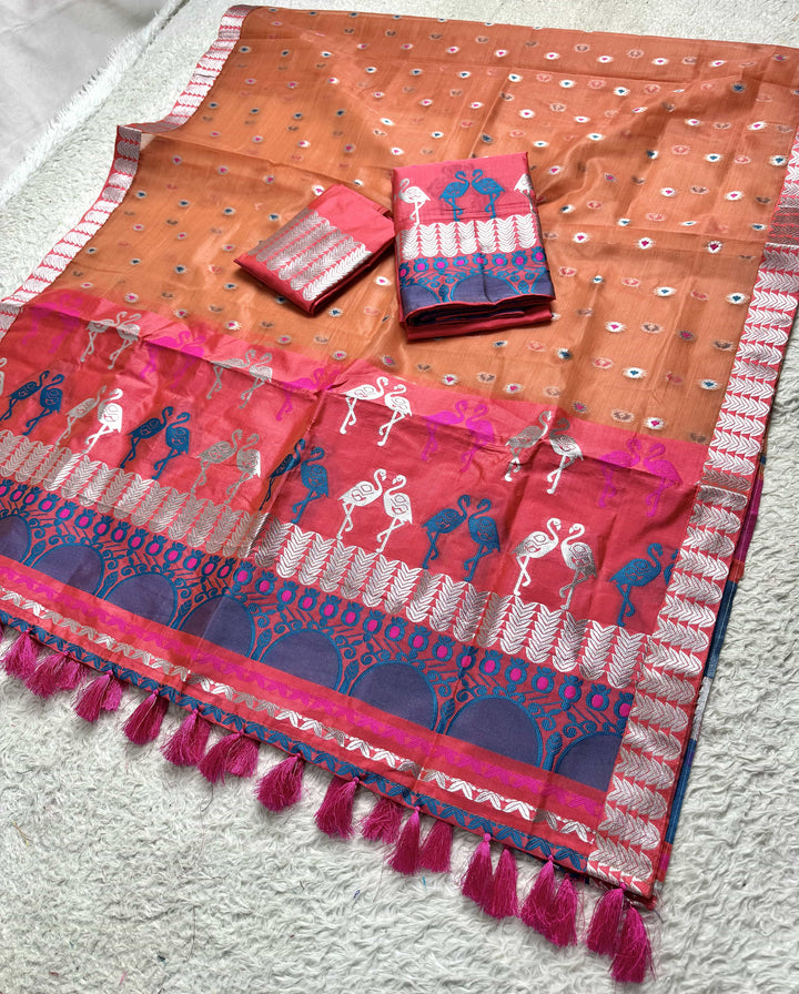 Ready-To-Wear Silver Jari Premium Poly Mekhela Art-Nuni Sador