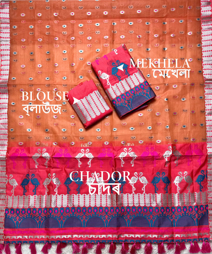 Ready-To-Wear Silver Jari Premium Poly Mekhela Art-Nuni Sador