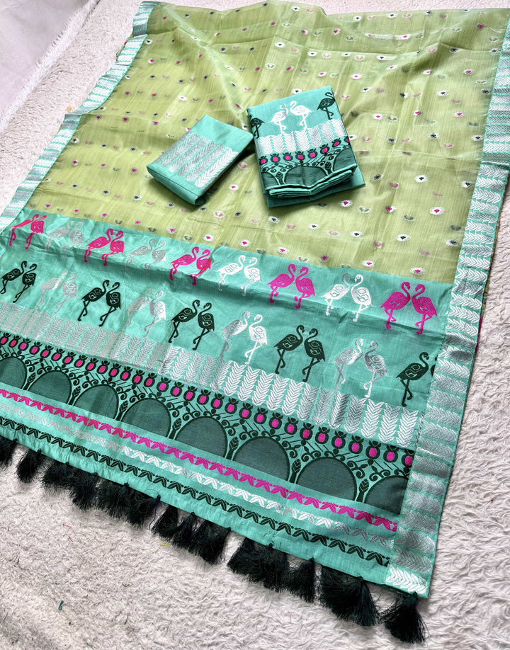 Ready-To-Wear Silver Jari Premium Poly Mekhela Art-Nuni Sador