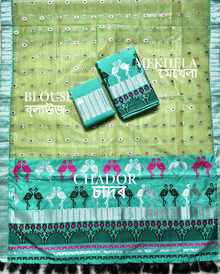 Ready-To-Wear Silver Jari Premium Poly Mekhela Art-Nuni Sador