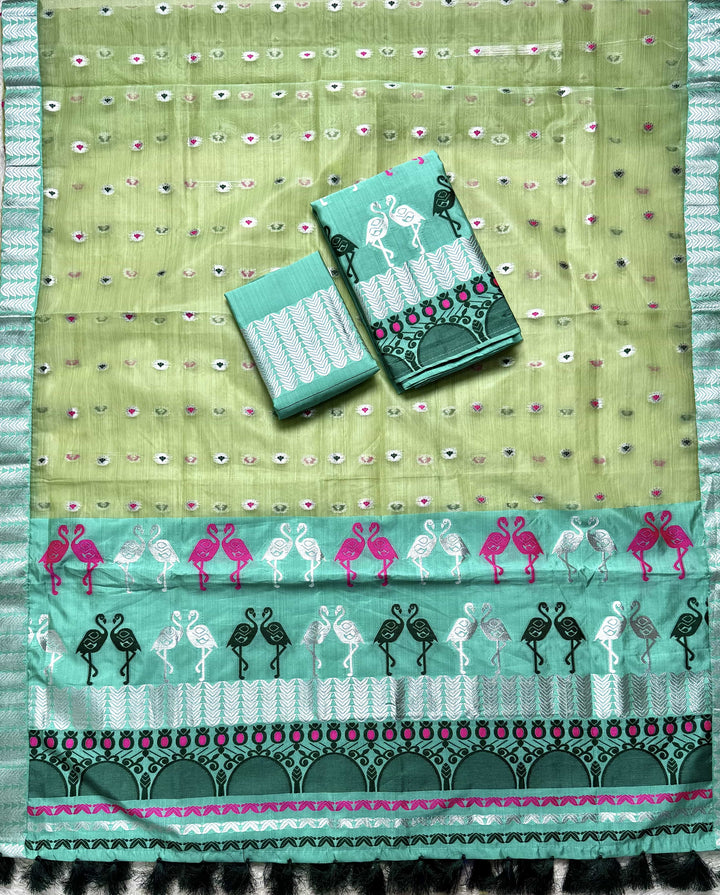 Ready-To-Wear Silver Jari Premium Poly Mekhela Art-Nuni Sador