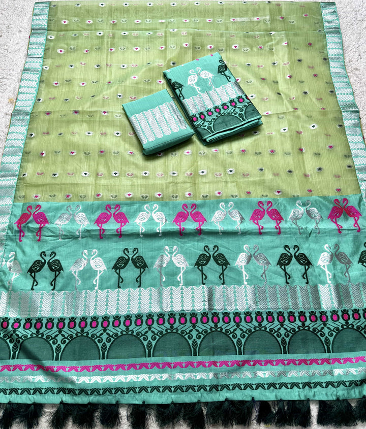 Ready-To-Wear Silver Jari Premium Poly Mekhela Art-Nuni Sador