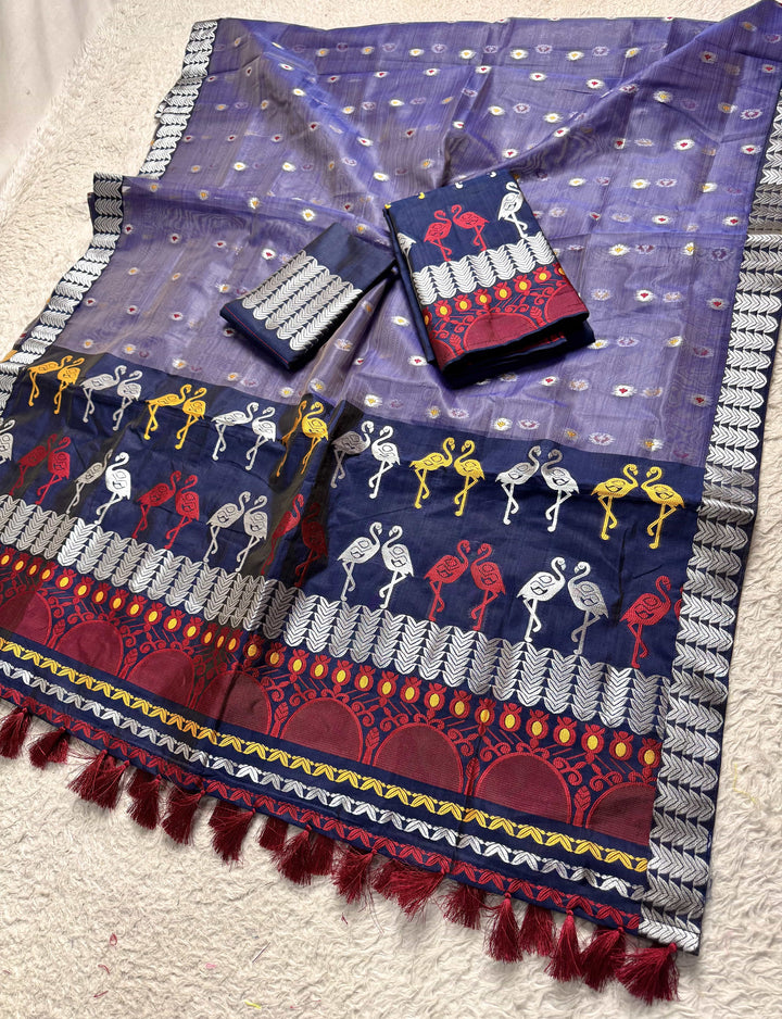 Ready-To-Wear Silver Jari Premium Poly Mekhela Art-Nuni Sador