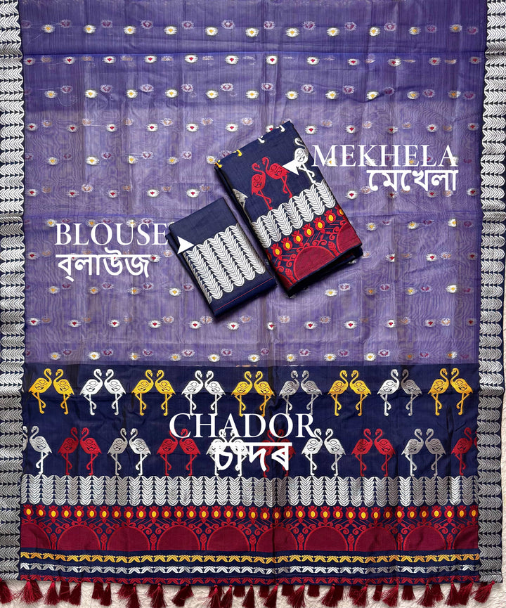 Ready-To-Wear Silver Jari Premium Poly Mekhela Art-Nuni Sador