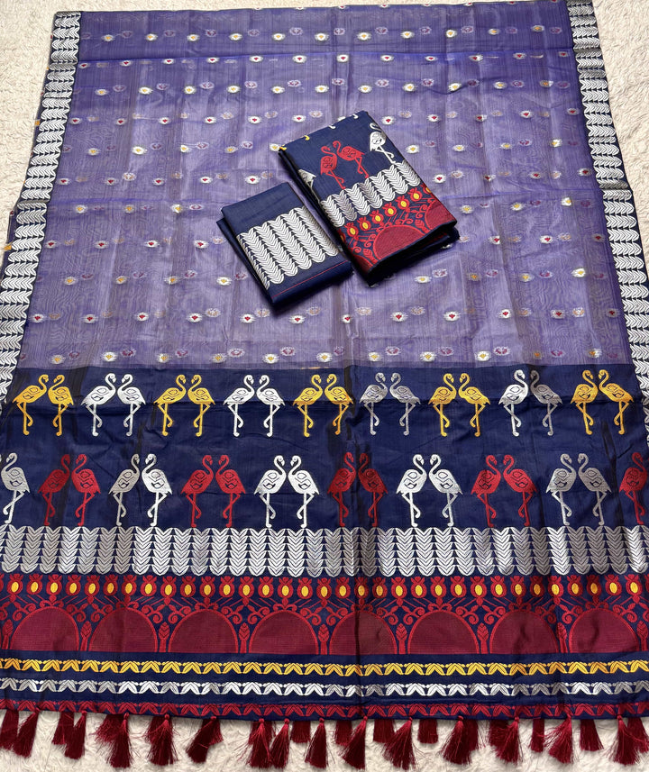 Ready-To-Wear Silver Jari Premium Poly Mekhela Art-Nuni Sador