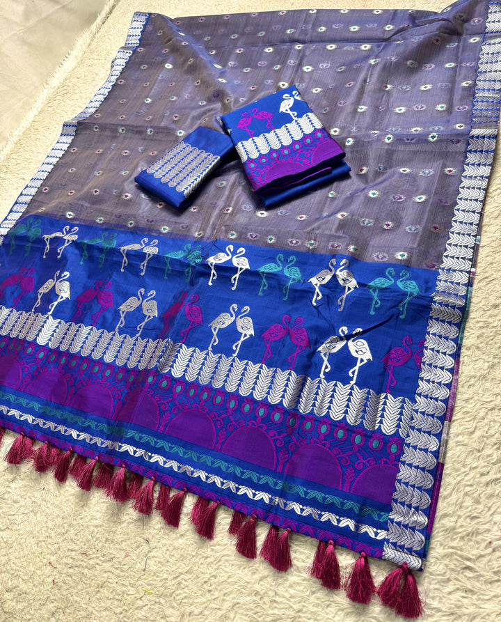 Ready-To-Wear Silver Jari Premium Poly Mekhela Art-Nuni Sador