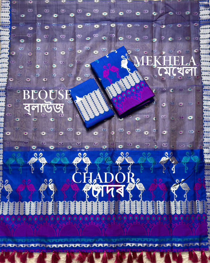 Ready-To-Wear Silver Jari Premium Poly Mekhela Art-Nuni Sador