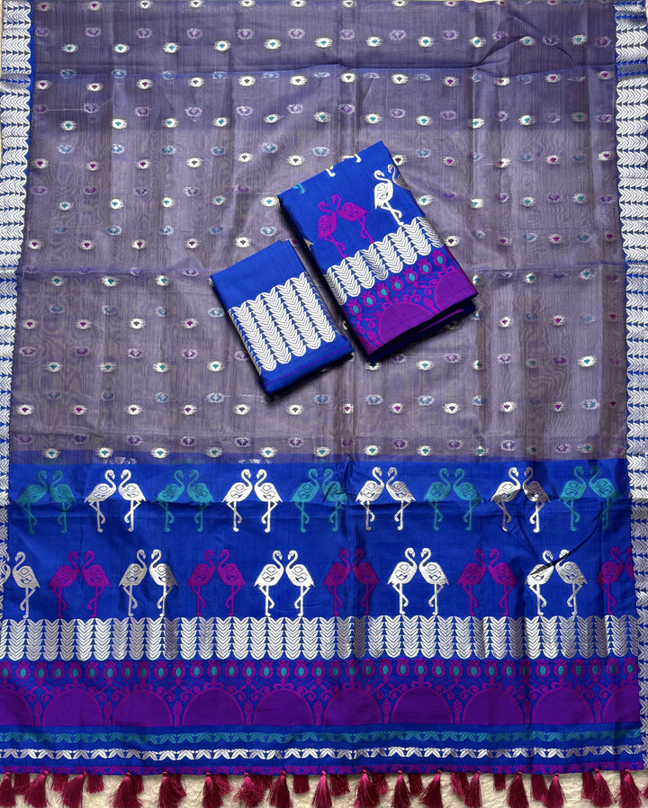 Ready-To-Wear Silver Jari Premium Poly Mekhela Art-Nuni Sador
