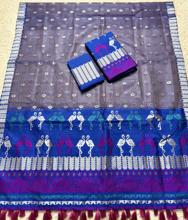 Ready-To-Wear Silver Jari Premium Poly Mekhela Art-Nuni Sador