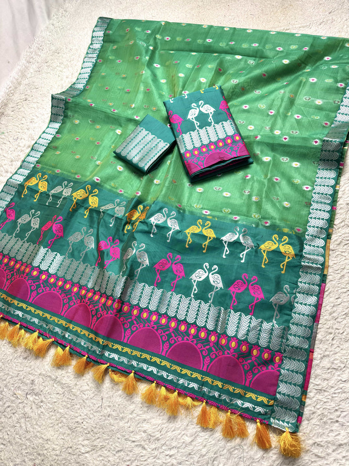 Ready-To-Wear Silver Jari Premium Poly Mekhela Art-Nuni Sador