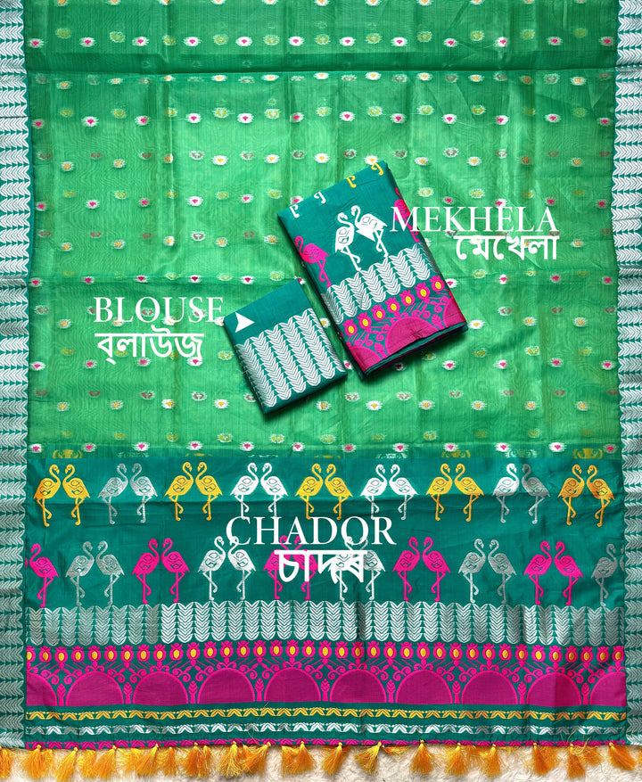 Ready-To-Wear Silver Jari Premium Poly Mekhela Art-Nuni Sador
