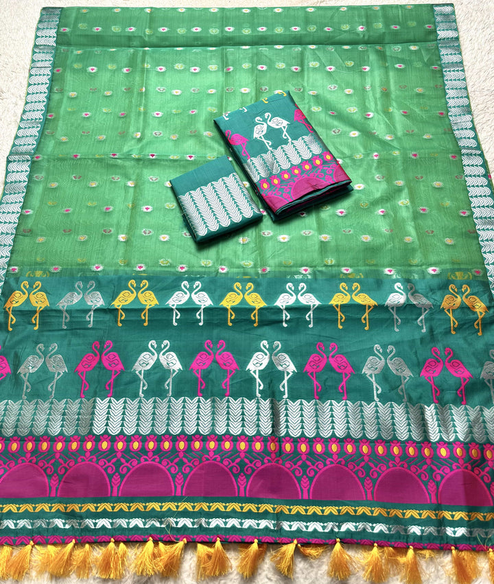Ready-To-Wear Silver Jari Premium Poly Mekhela Art-Nuni Sador