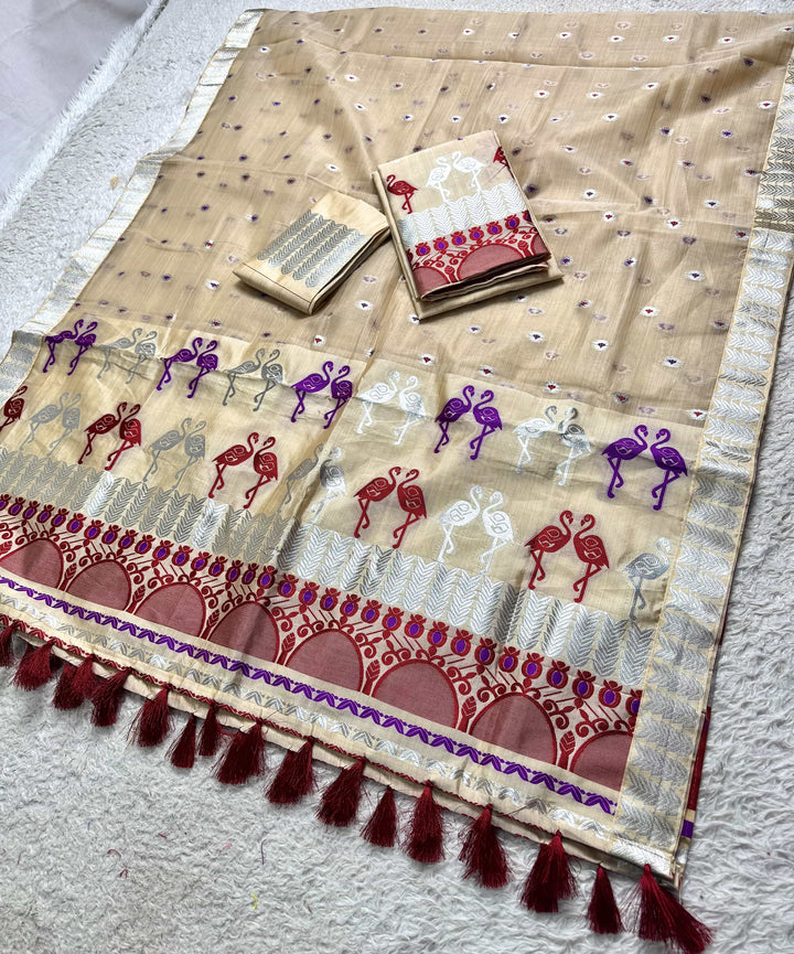 Ready-To-Wear Silver Jari Premium Poly Mekhela Art-Nuni Sador