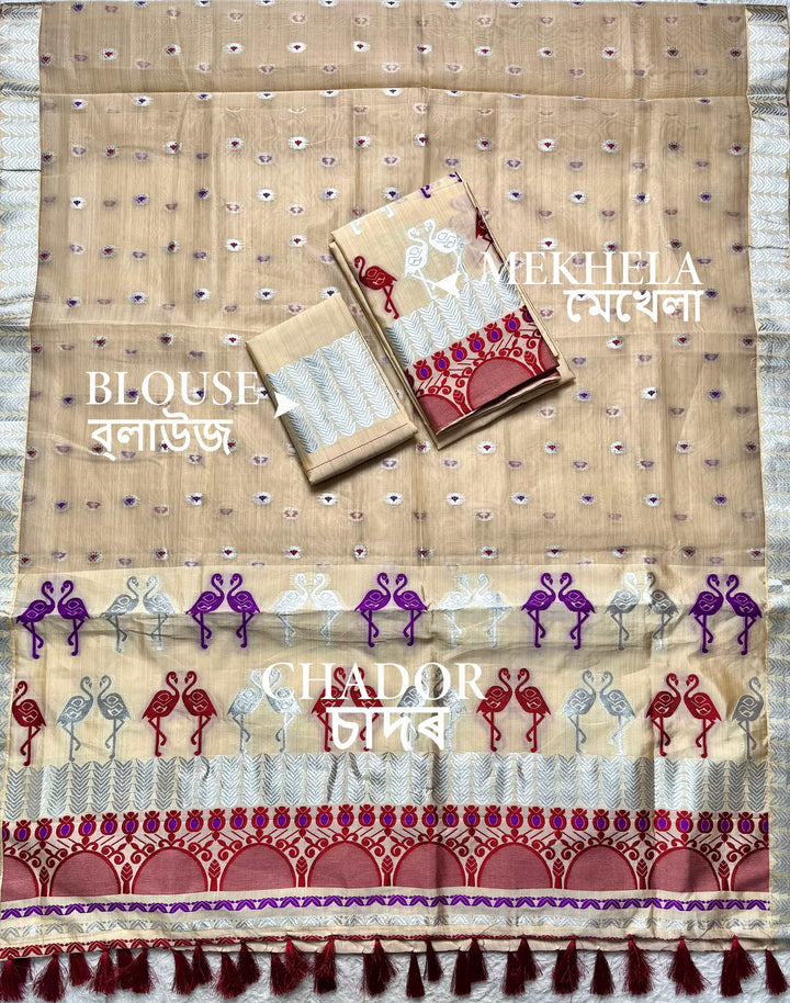 Ready-To-Wear Silver Jari Premium Poly Mekhela Art-Nuni Sador