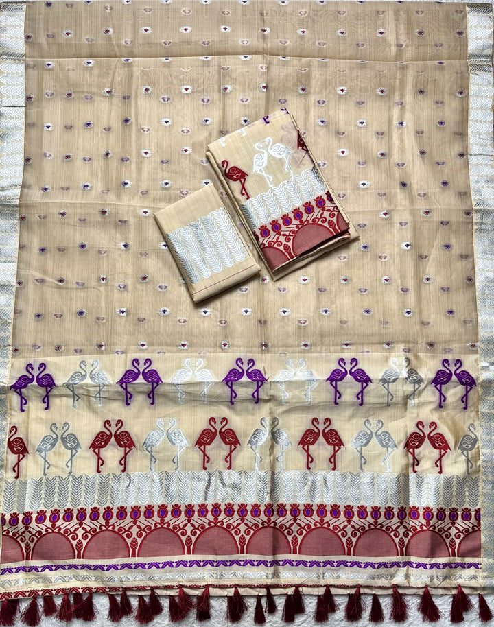 Ready-To-Wear Silver Jari Premium Poly Mekhela Art-Nuni Sador