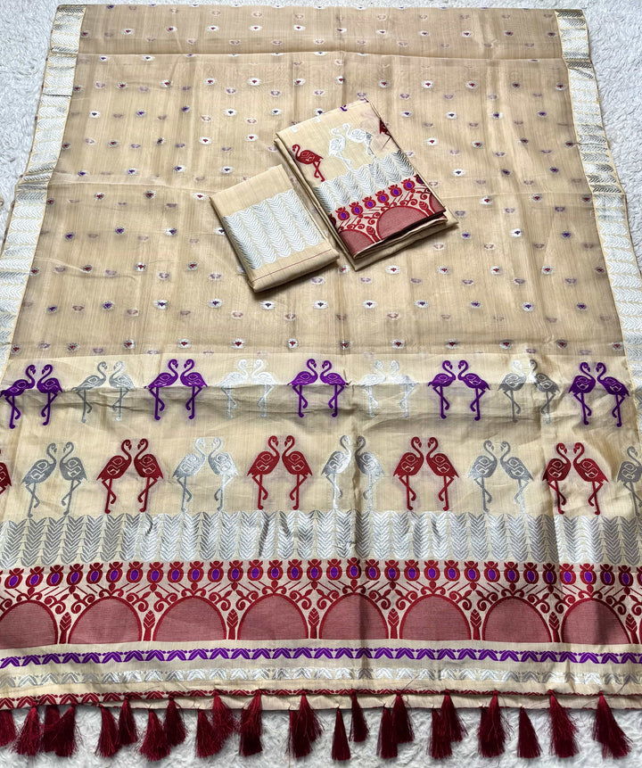 Ready-To-Wear Silver Jari Premium Poly Mekhela Art-Nuni Sador