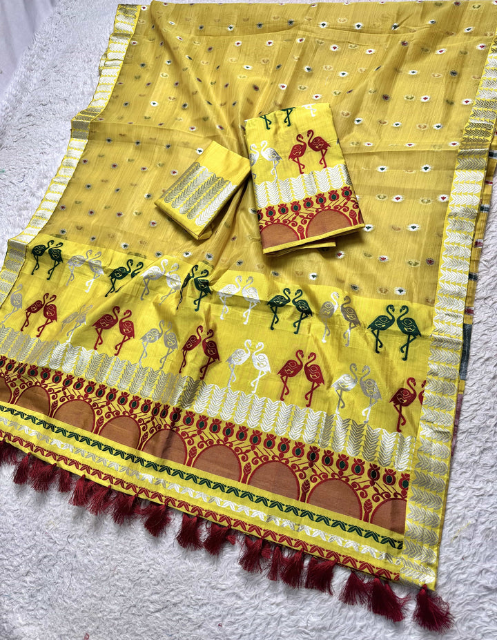 Ready-To-Wear Silver Jari Premium Poly Mekhela Art-Nuni Sador