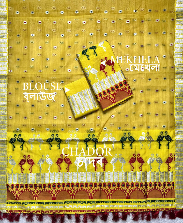 Ready-To-Wear Silver Jari Premium Poly Mekhela Art-Nuni Sador