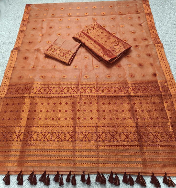 Ready-To-Wear Copper Jari Premium Poly Mekhela Art-Nuni Sador