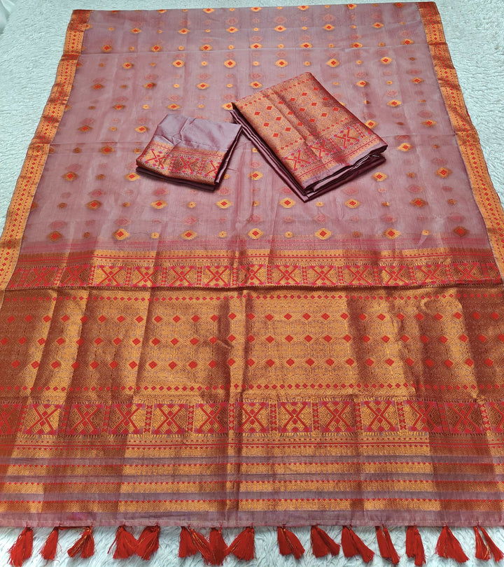 Ready-To-Wear Copper Jari Premium Poly Mekhela Art-Nuni Sador