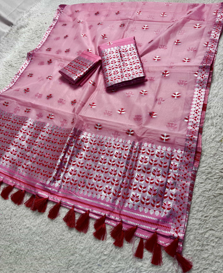Ready-To-Wear Silver Jari Premium Poly Mekhela Art-Nuni Sador