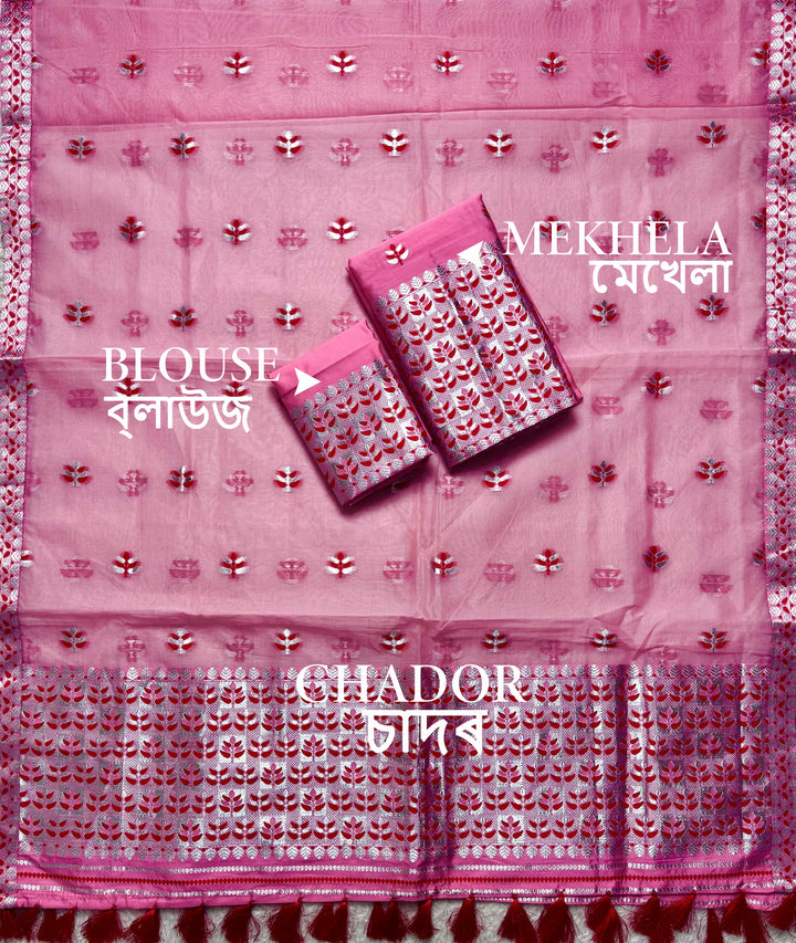Ready-To-Wear Silver Jari Premium Poly Mekhela Art-Nuni Sador