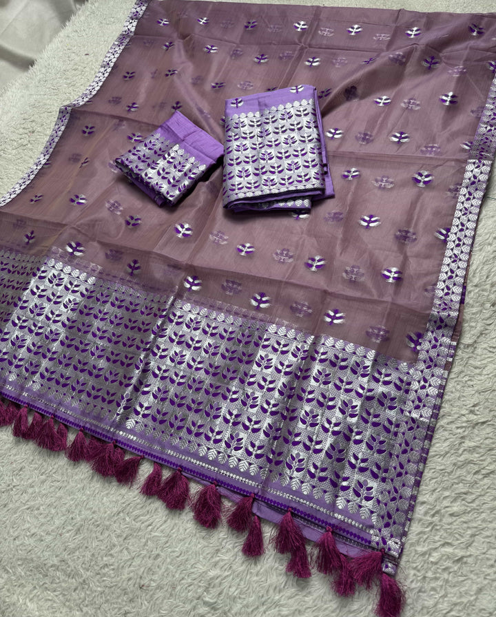 Ready-To-Wear Silver Jari Premium Poly Mekhela Art-Nuni Sador