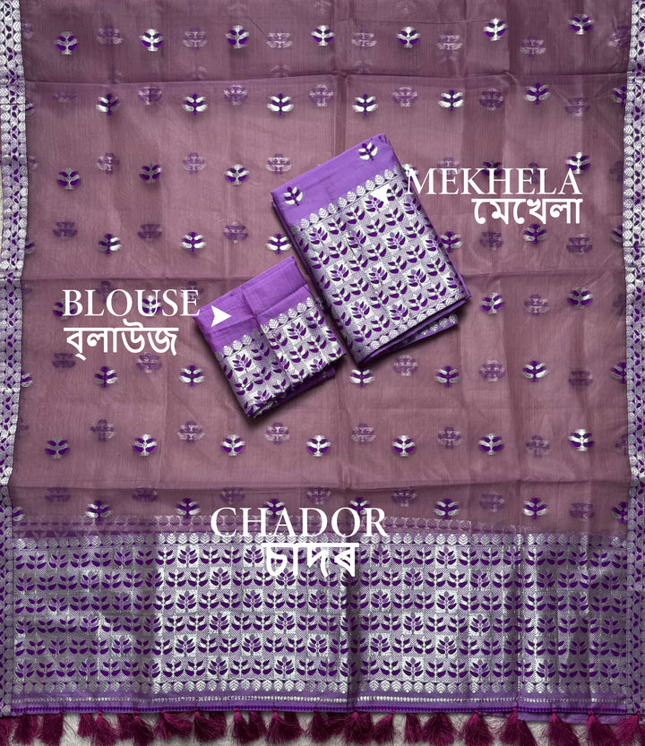 Ready-To-Wear Silver Jari Premium Poly Mekhela Art-Nuni Sador
