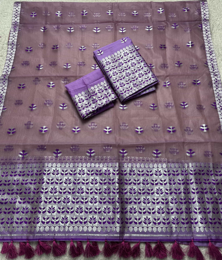 Ready-To-Wear Silver Jari Premium Poly Mekhela Art-Nuni Sador