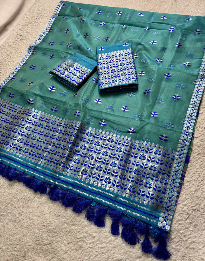 Ready-To-Wear Silver Jari Premium Poly Mekhela Art-Nuni Sador