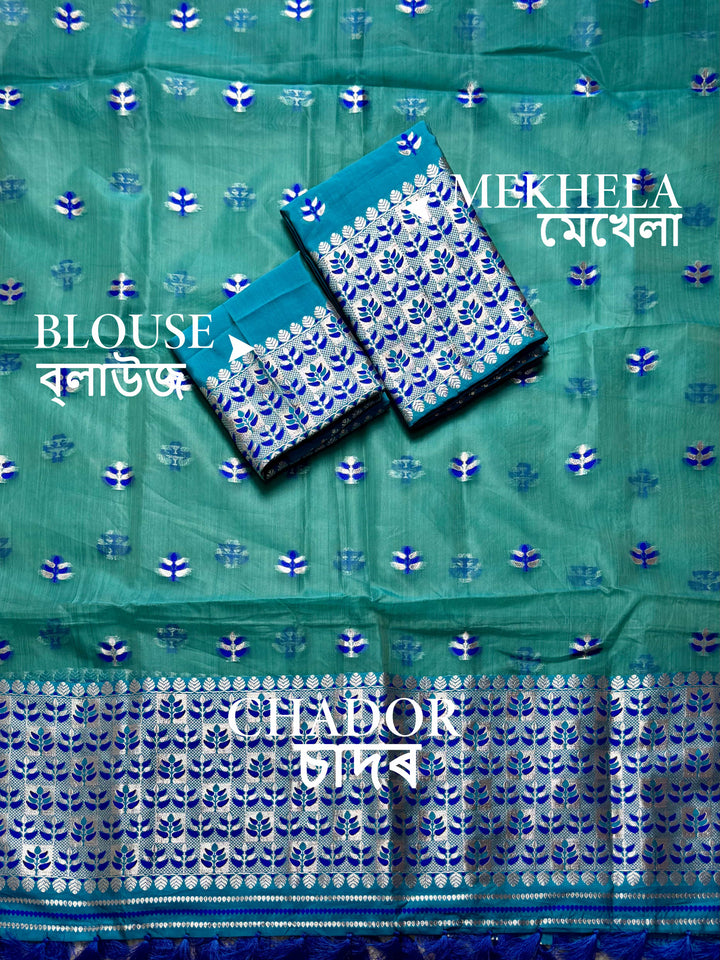 Ready-To-Wear Silver Jari Premium Poly Mekhela Art-Nuni Sador