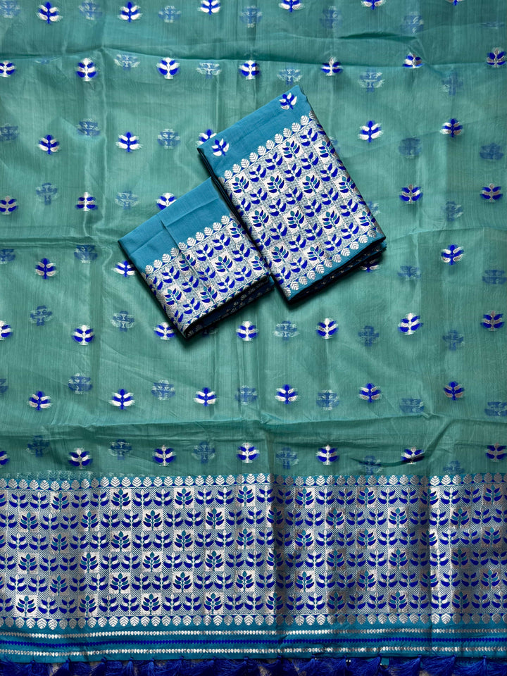 Ready-To-Wear Silver Jari Premium Poly Mekhela Art-Nuni Sador
