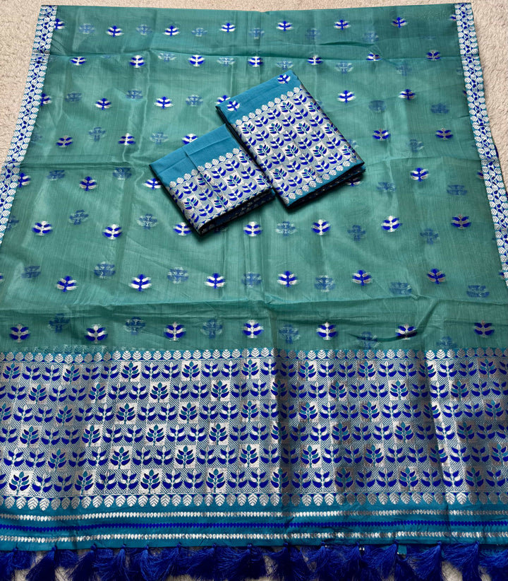 Ready-To-Wear Silver Jari Premium Poly Mekhela Art-Nuni Sador