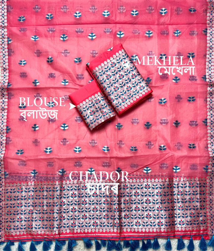 Ready-To-Wear Silver Jari Premium Poly Mekhela Art-Nuni Sador
